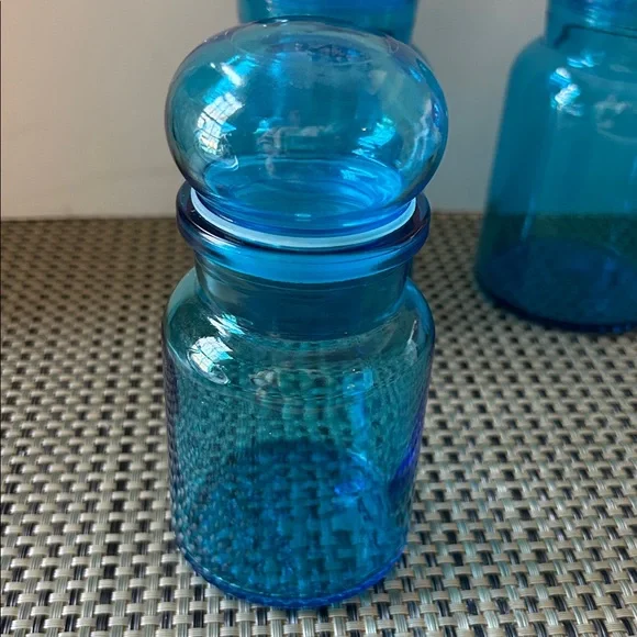 VINTAGE Set of # 3 Blue Glass Containers - Picture 5 of 7